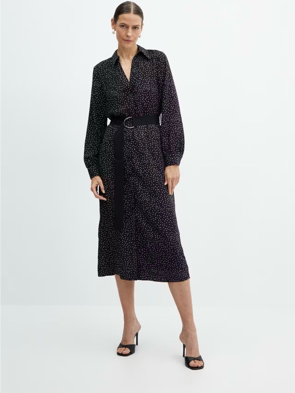 Mango Black Polka Dot Midi Shirt Dress NWT Size 4 Small Parisian Chic